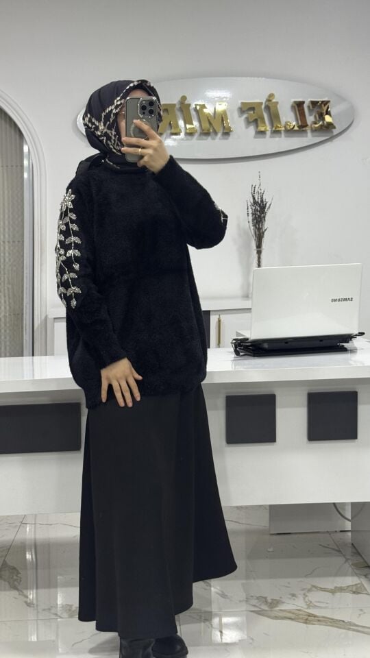 KOL DETAYLI ANGORA KAZAK SİYAH