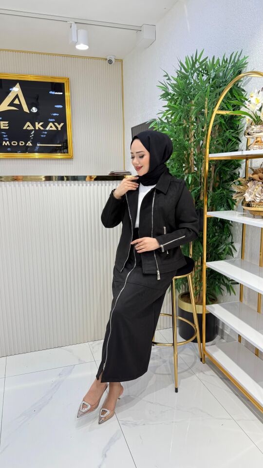 SÜET ETEK CEKET TAKIM SİYAH