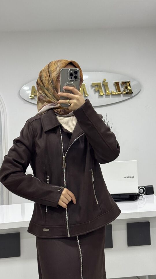 SÜET ETEK CEKET TAKIM KAHVE