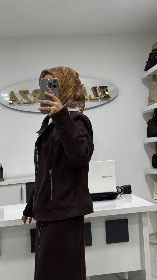 SÜET ETEK CEKET TAKIM KAHVE