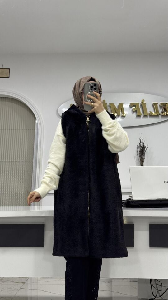 PREMİUM KALİTE ANGORA YELEK SİYAH