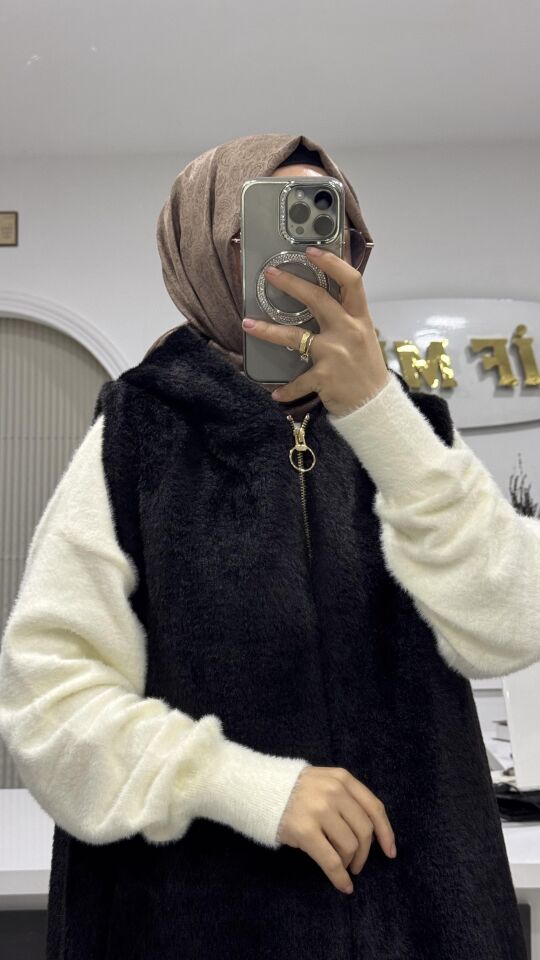 PREMİUM KALİTE ANGORA YELEK SİYAH
