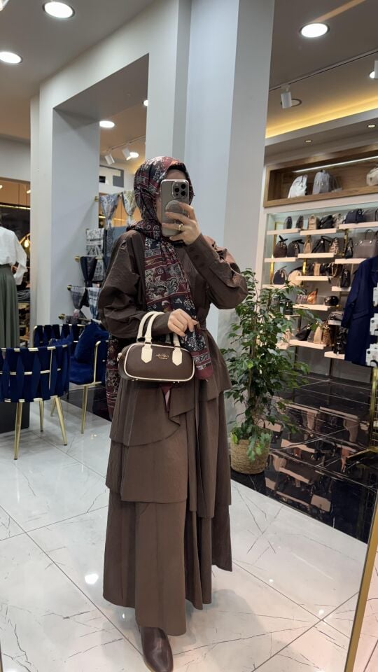 LAVİN KATLI ELBİSE KAHVE
