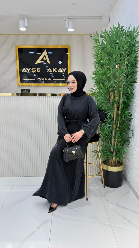 AYŞE AKAY İPEk QUPRA ELBİSE SİYAH