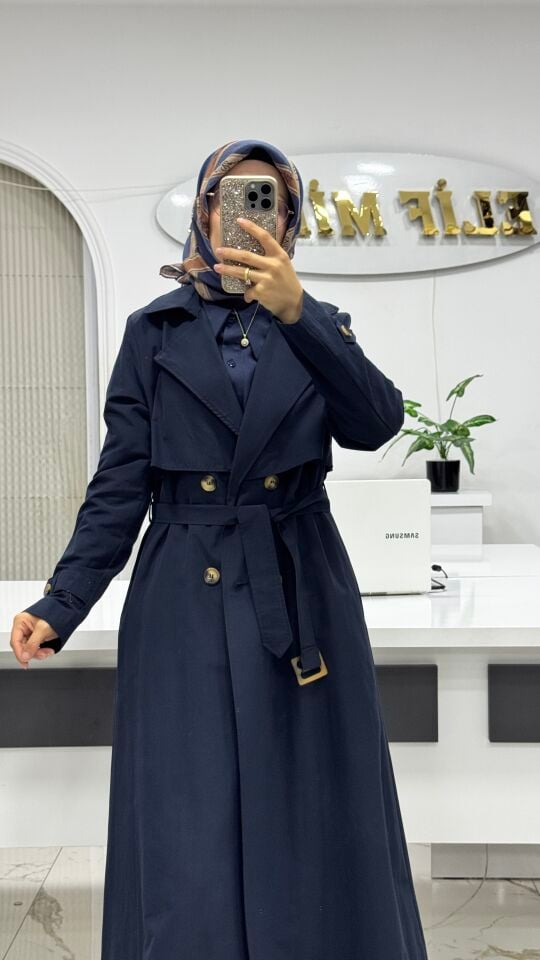 NİHLE ASTARSIZ TRENÇKOT LACİVERT