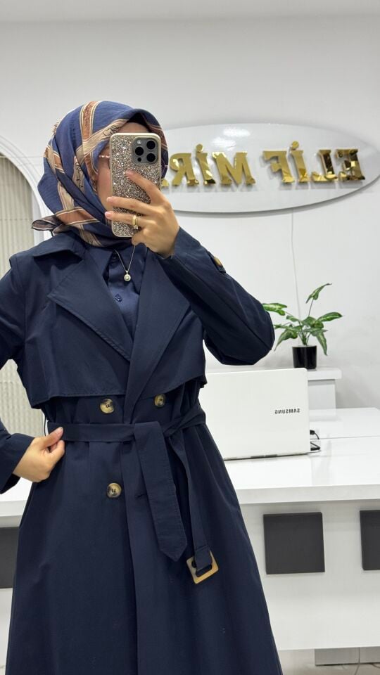 NİHLE ASTARSIZ TRENÇKOT LACİVERT