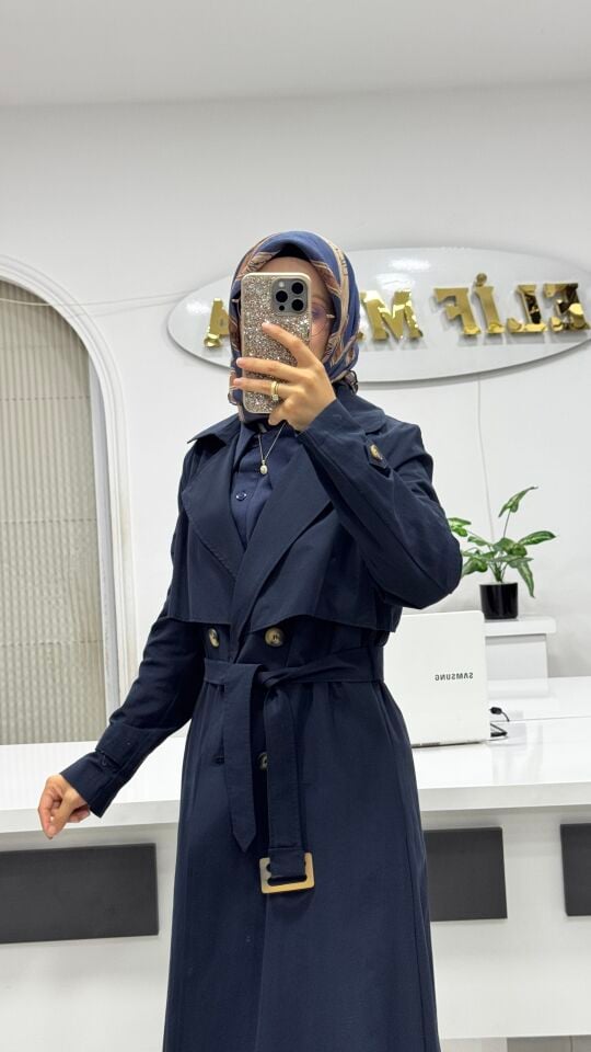 NİHLE ASTARSIZ TRENÇKOT LACİVERT