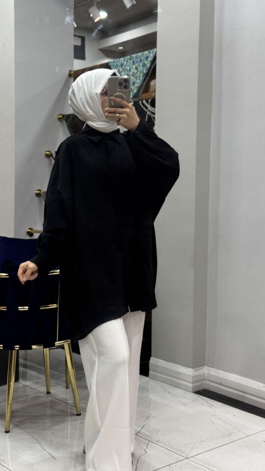 PUANE TENSEL GÖMLEK SİYAH