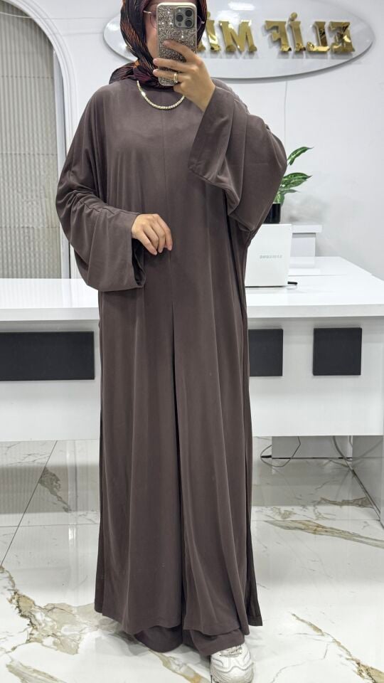 14549 UZUN TUNİKLİ TAKIM KAHVE