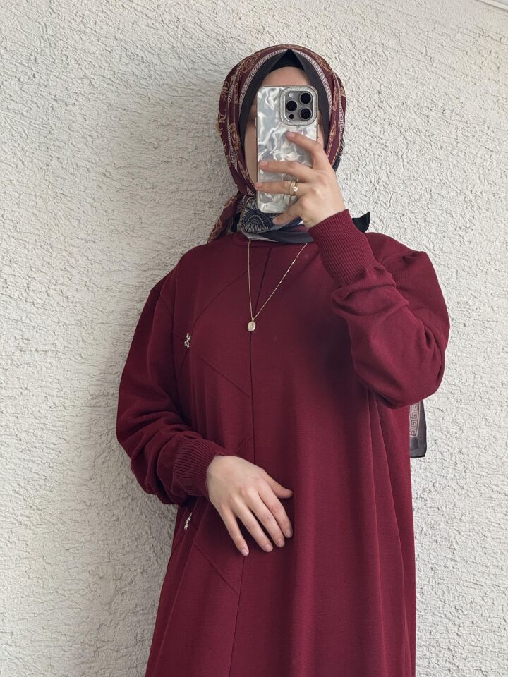 TUĞBA MERSERİZE ELBİSE BORDO