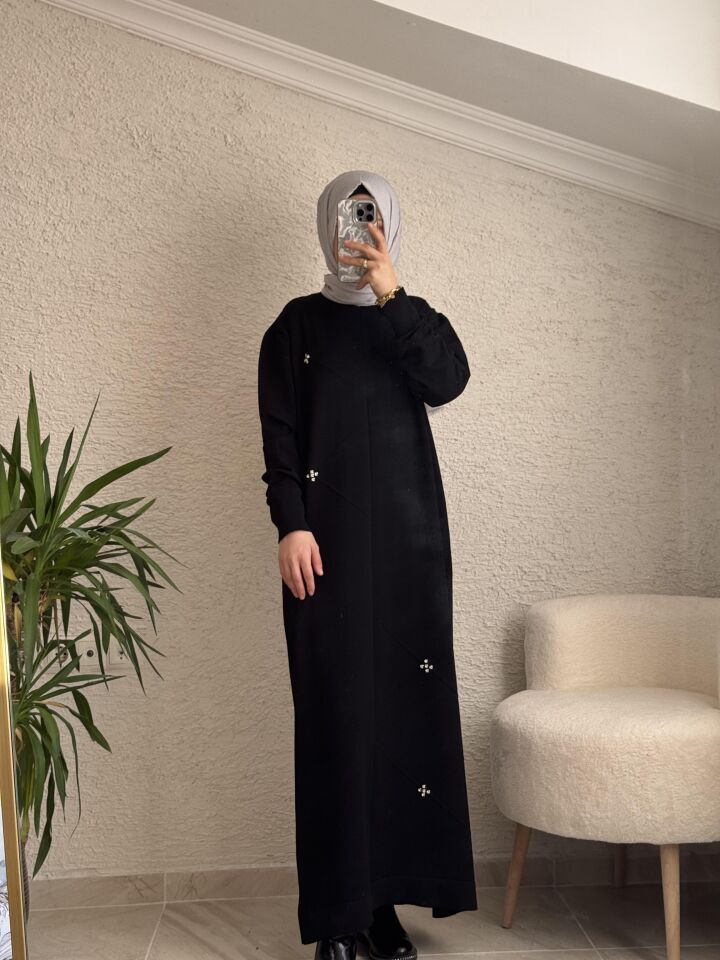 TUĞBA MERSERİZE ELBİSE SİYAH